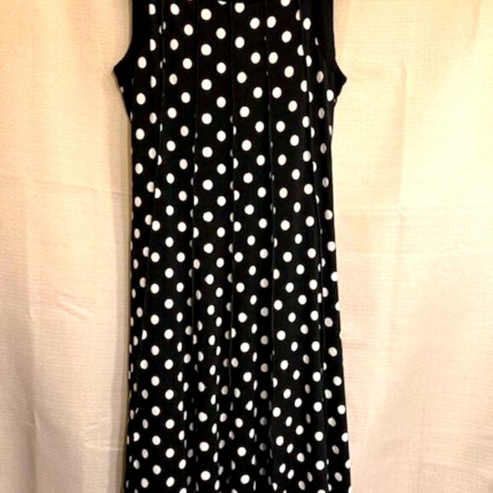 BLAIR Polka Dot Black/White Midi Dress Sleeveless Black Tie Waist Size Large